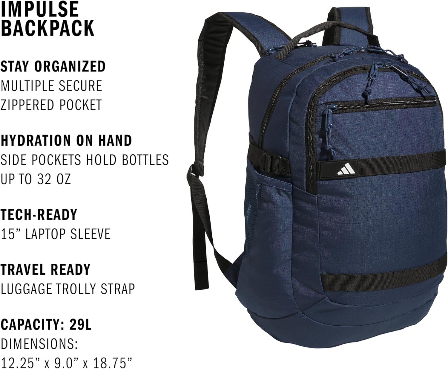 imageadidas Impulse Backpack sport bag for men and women durable and lightweightMineral BlueBlack