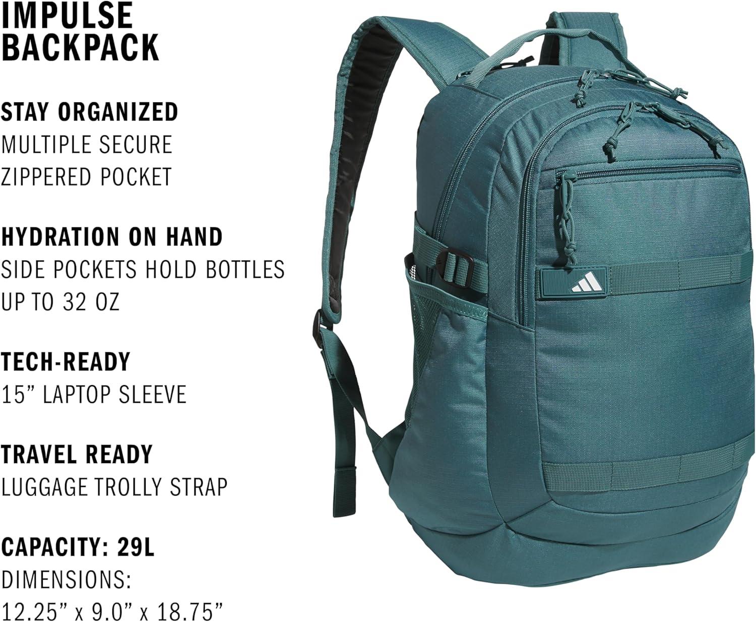 imageadidas Impulse Backpack sport bag for men and women durable and lightweightPreloved Teal GreenBlack