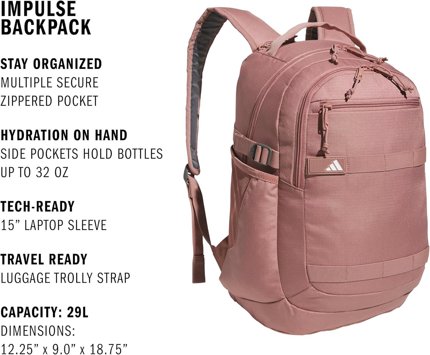 imageadidas Impulse Backpack sport bag for men and women durable and lightweightWarm Clay PinkGrey Four