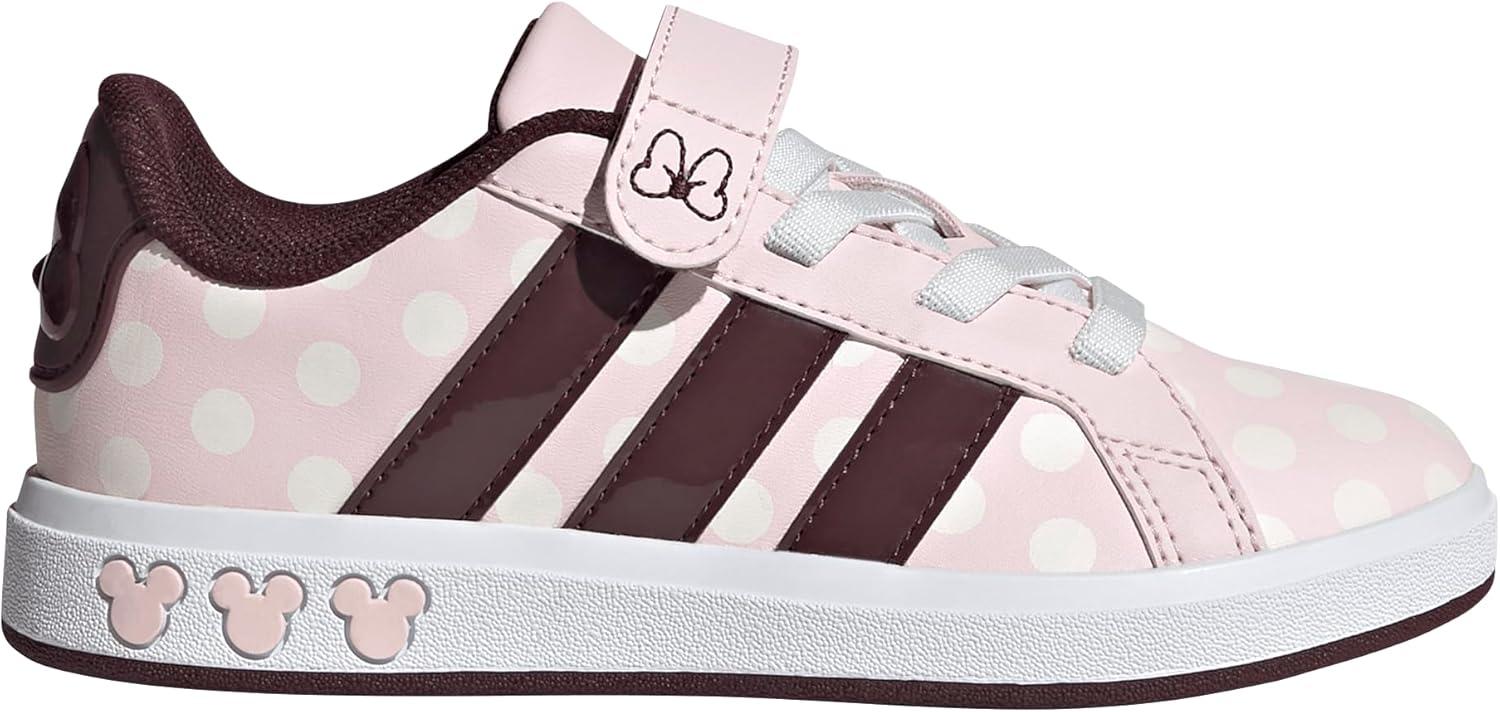 imageadidas Kids Disney Grand Court Elastic Lace ampamp Strap ShoesMinnie MouseClear PinkAurora RubyChalk White