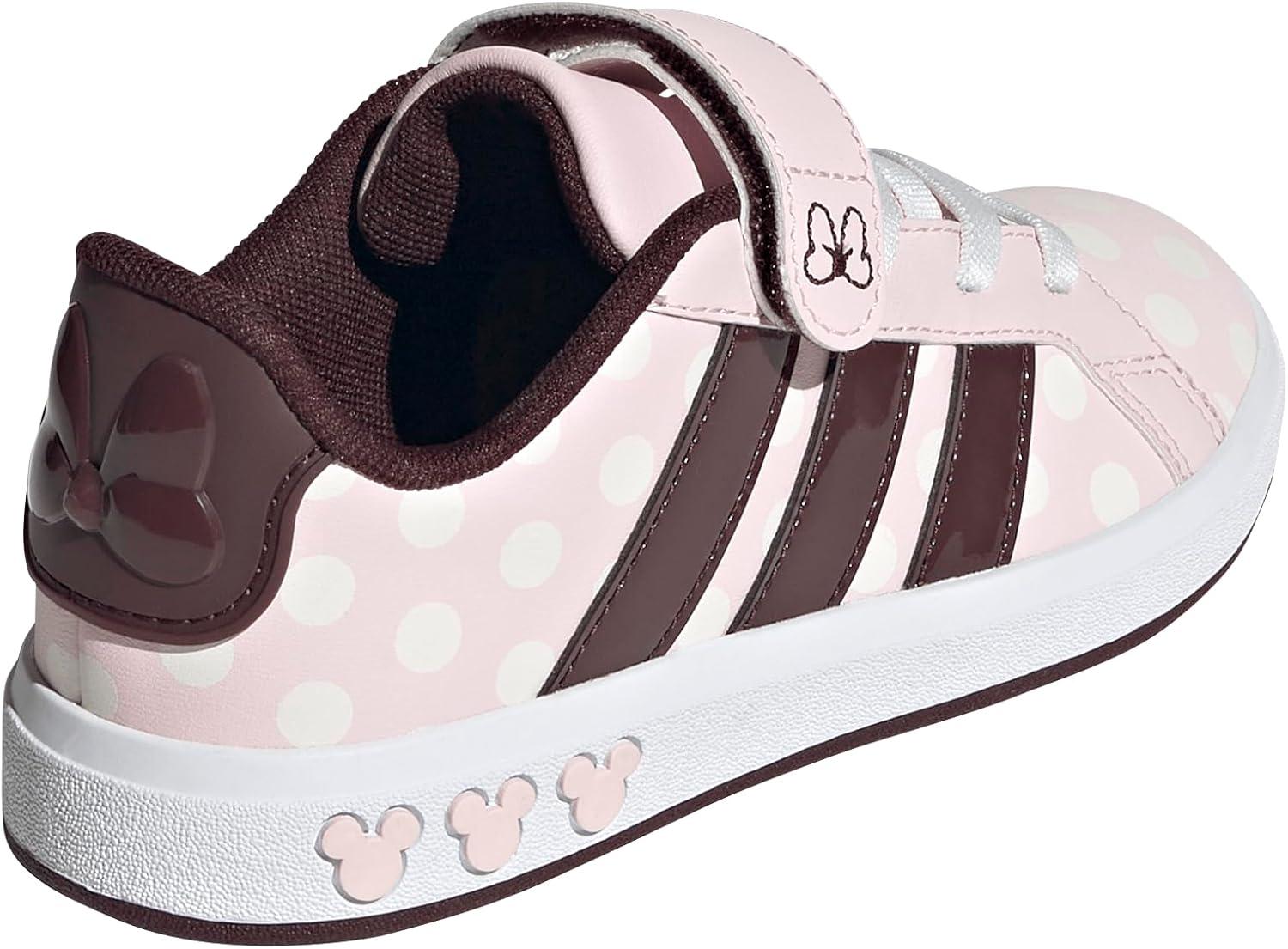imageadidas Kids Disney Grand Court Elastic Lace ampamp Strap ShoesMinnie MouseClear PinkAurora RubyChalk White