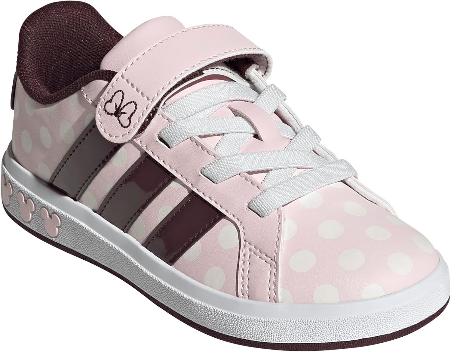 imageadidas Kids Disney Grand Court Elastic Lace ampamp Strap ShoesMinnie MouseClear PinkAurora RubyChalk White