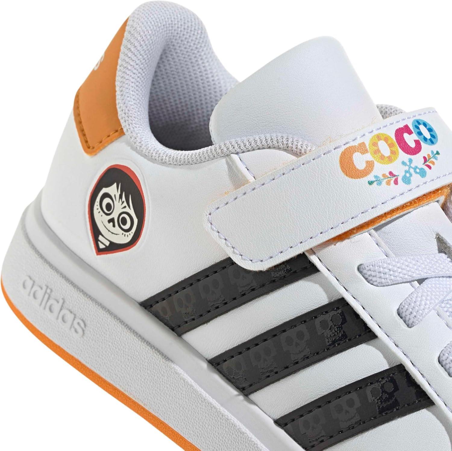 imageadidas Kids Disney Grand Court Elastic Lace ampamp Strap ShoesWhiteBlackOrangeCoco