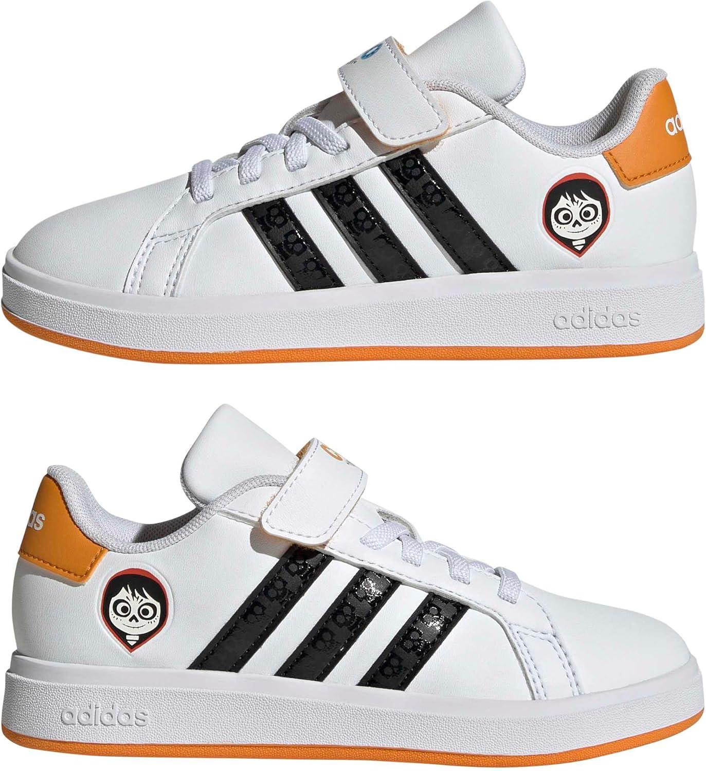 imageadidas Kids Disney Grand Court Elastic Lace ampamp Strap ShoesWhiteBlackOrangeCoco