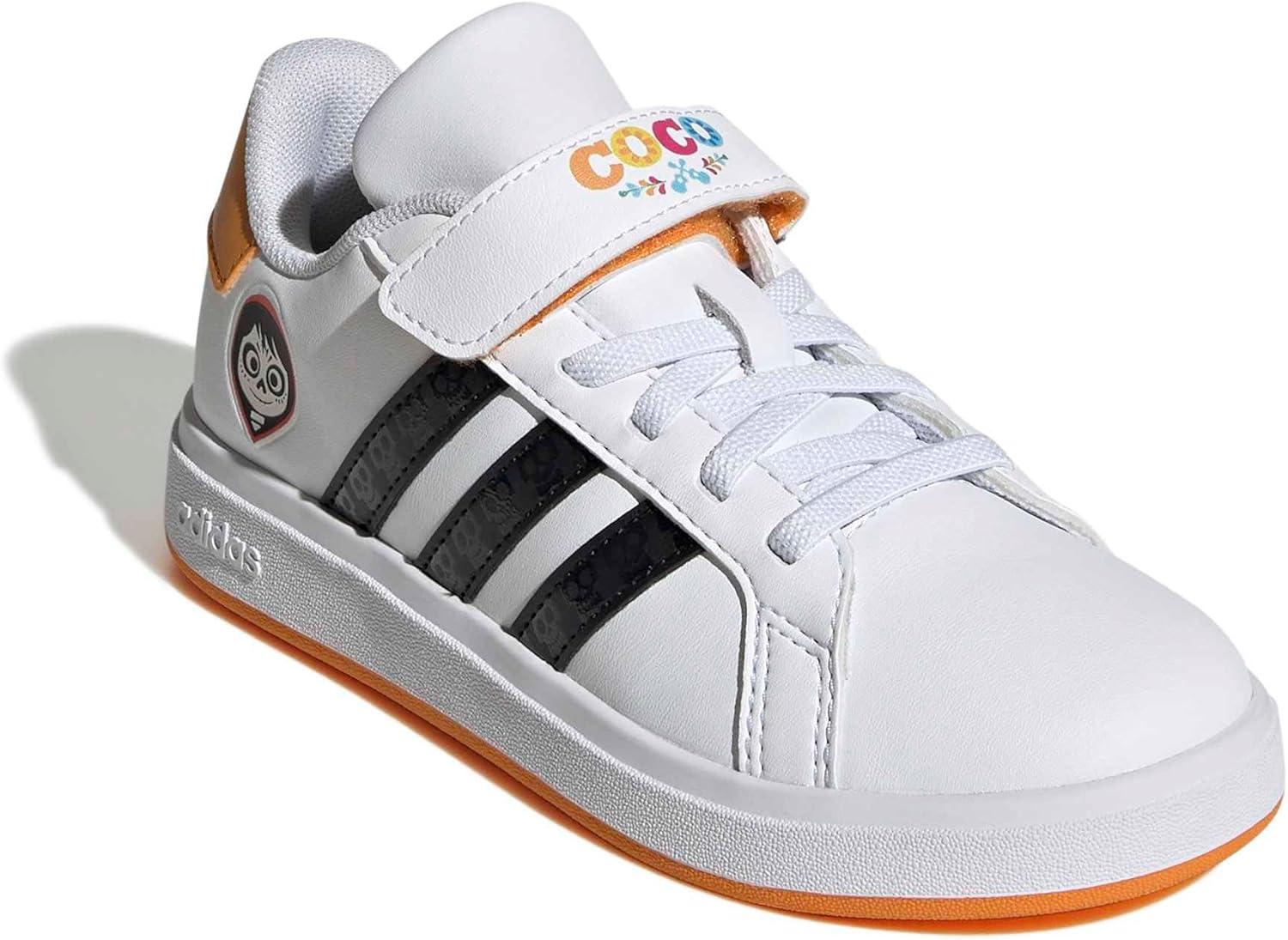 imageadidas Kids Disney Grand Court Elastic Lace ampamp Strap ShoesWhiteBlackOrangeCoco