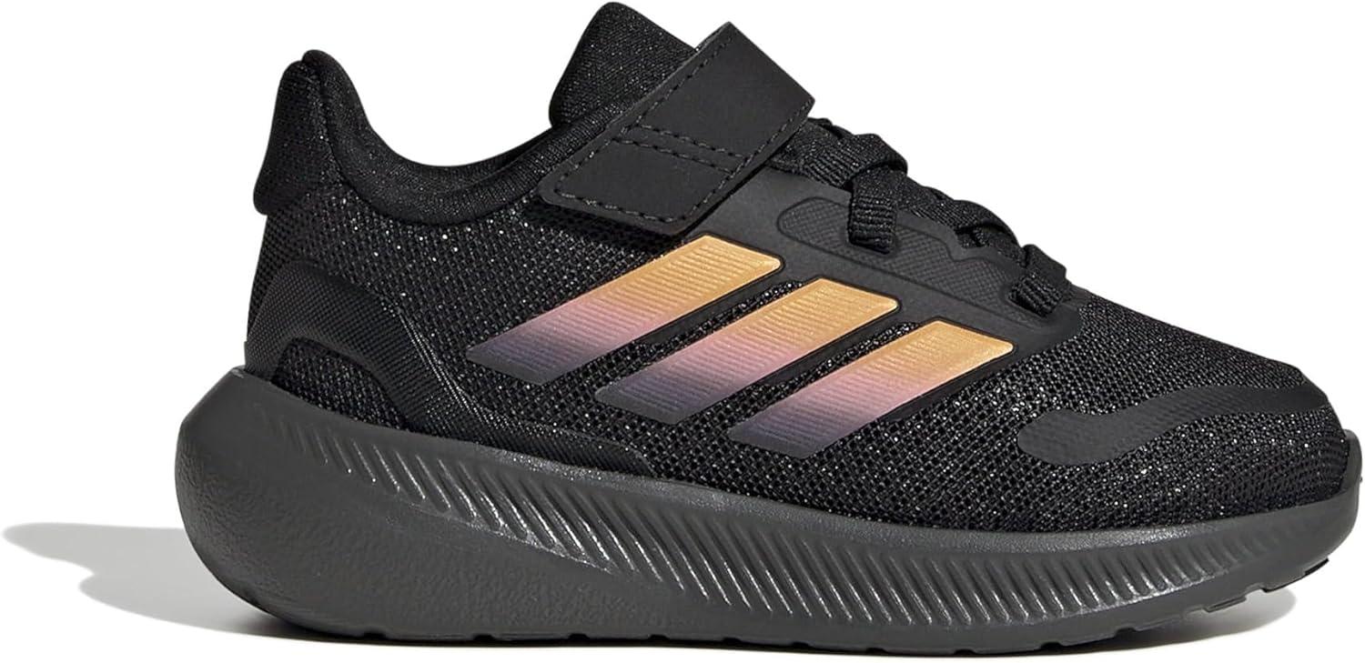 imageadidas Kids Run Falcon 5 Elastic Lace ampamp Strap ShoeBlackSparkPink Spark