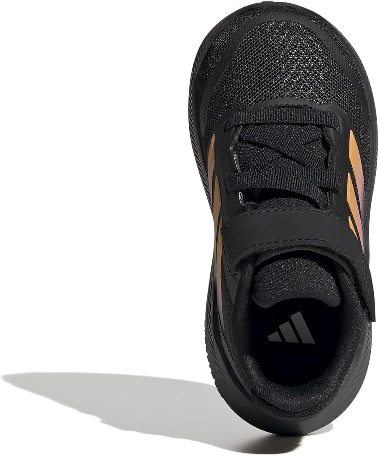 imageadidas Kids Run Falcon 5 Elastic Lace ampamp Strap ShoeBlackSparkPink Spark