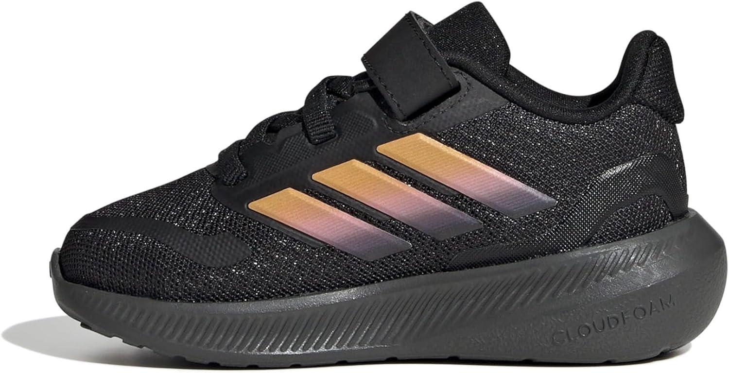 imageadidas Kids Run Falcon 5 Elastic Lace ampamp Strap ShoeBlackSparkPink Spark