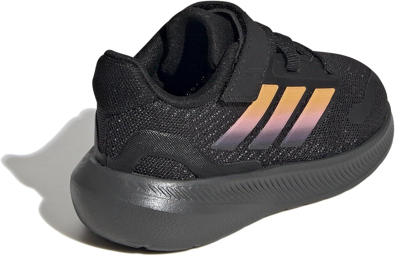 imageadidas Kids Run Falcon 5 Elastic Lace ampamp Strap ShoeBlackSparkPink Spark