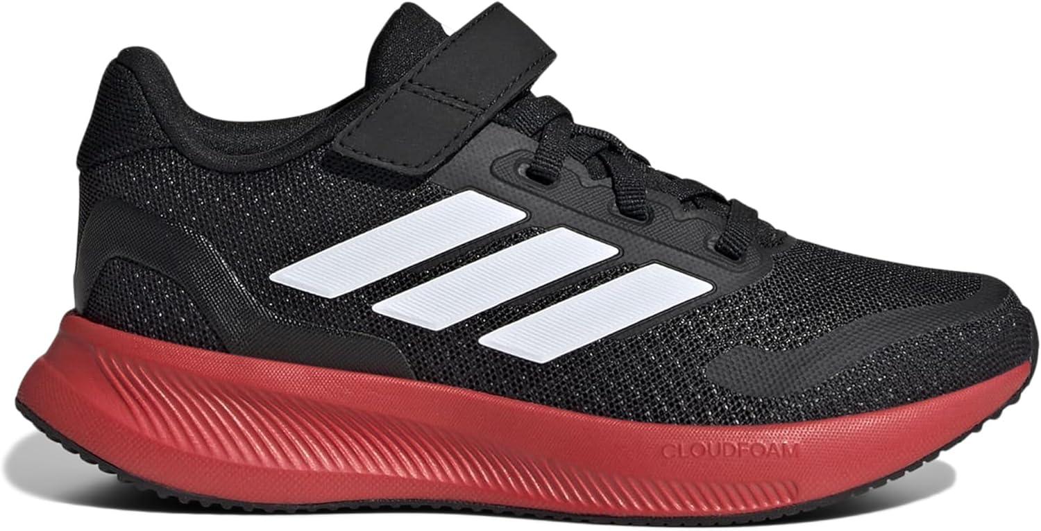 imageadidas Kids Run Falcon 5 Elastic Lace ampamp Strap ShoeBlackWhiteBright Red