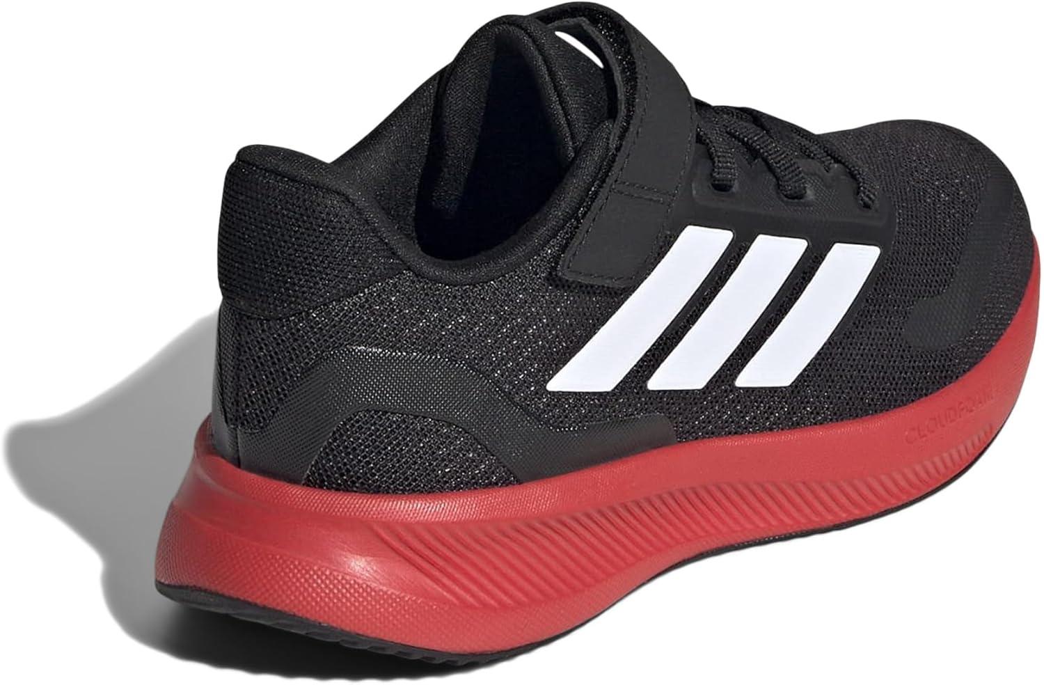 imageadidas Kids Run Falcon 5 Elastic Lace ampamp Strap ShoeBlackWhiteBright Red