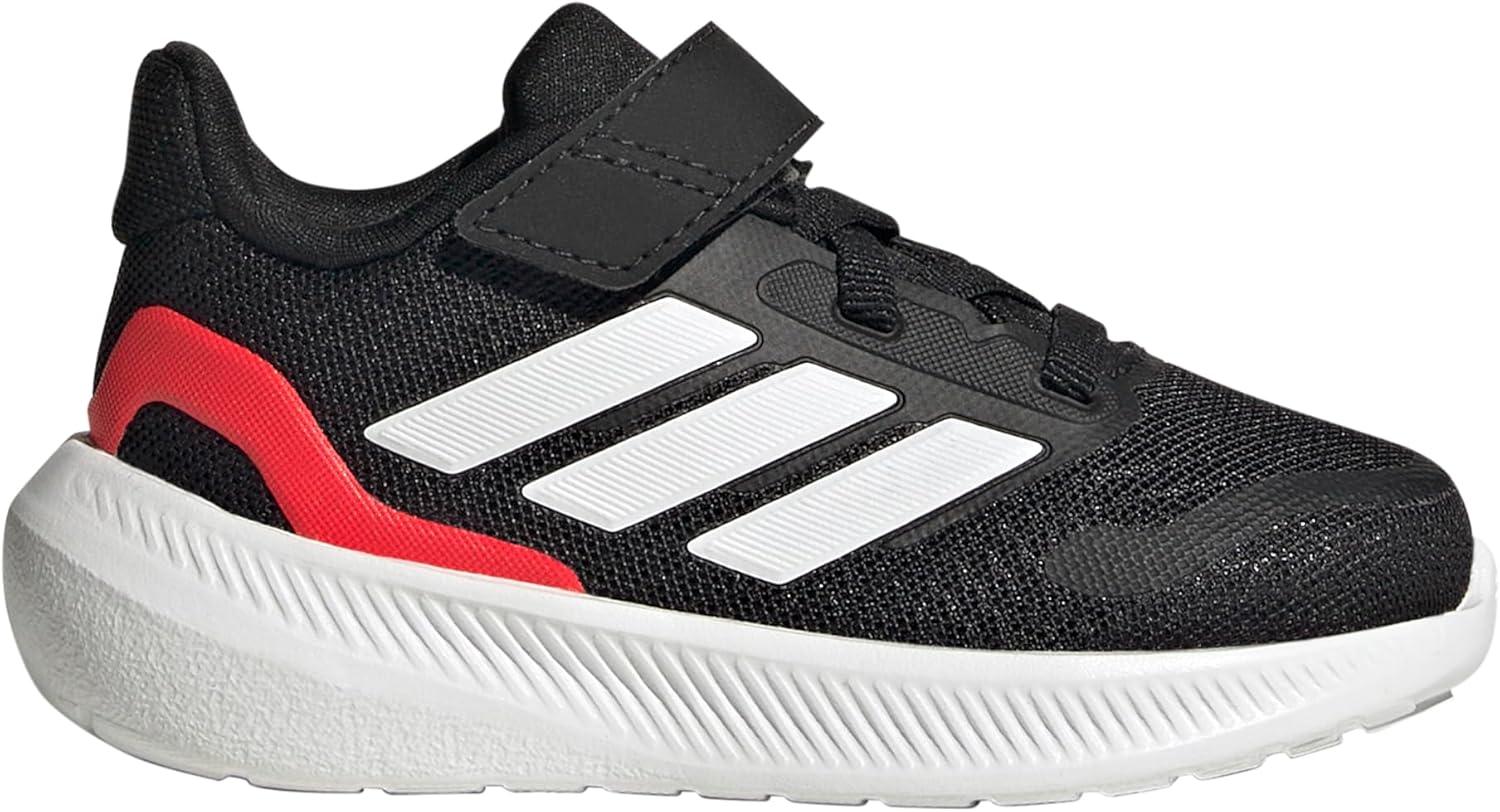imageadidas Kids Run Falcon 5 Elastic Lace ampamp Strap ShoeBlackWhiteLucid Red