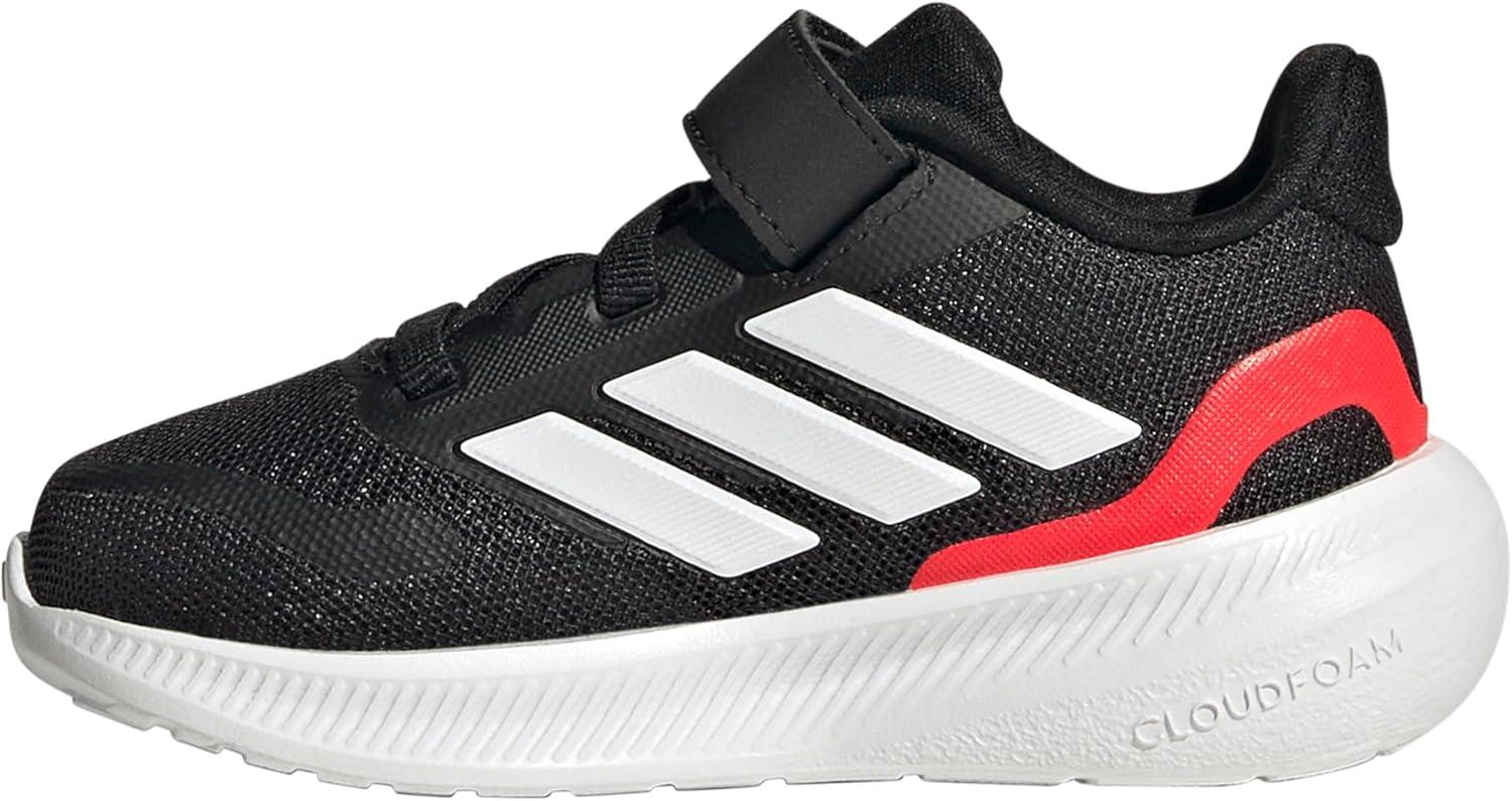imageadidas Kids Run Falcon 5 Elastic Lace ampamp Strap ShoeBlackWhiteLucid Red