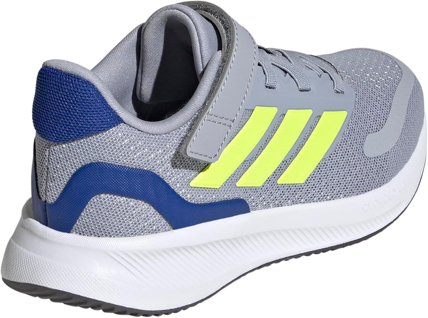imageadidas Kids Run Falcon 5 Elastic Lace ampamp Strap ShoeHalo SilverLucid LemonTeam Royal Blue
