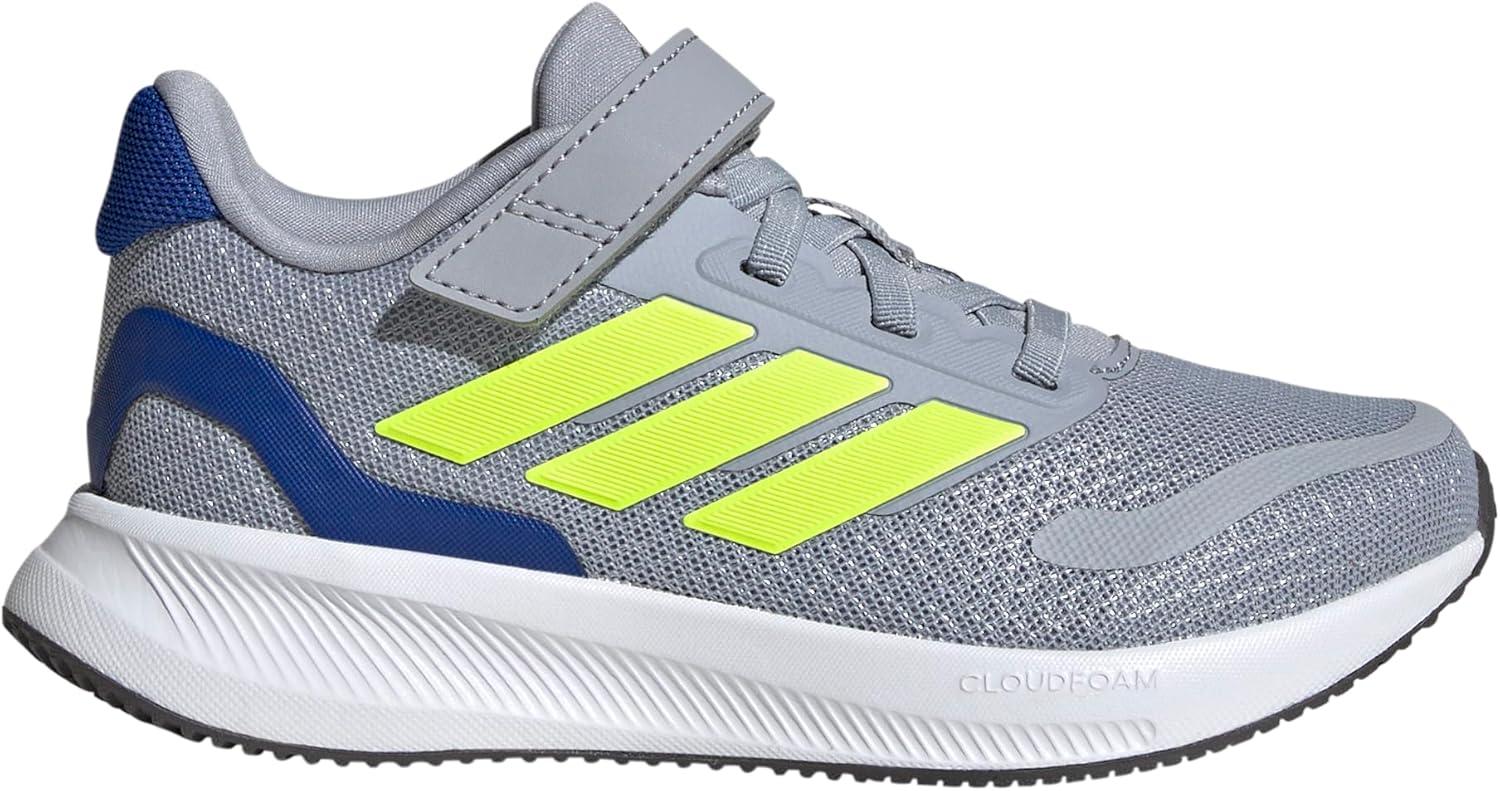 imageadidas Kids Run Falcon 5 Elastic Lace ampamp Strap ShoeHalo SilverLucid LemonTeam Royal Blue