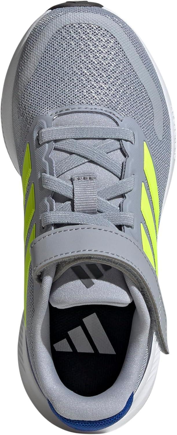 imageadidas Kids Run Falcon 5 Elastic Lace ampamp Strap ShoeHalo SilverLucid LemonTeam Royal Blue