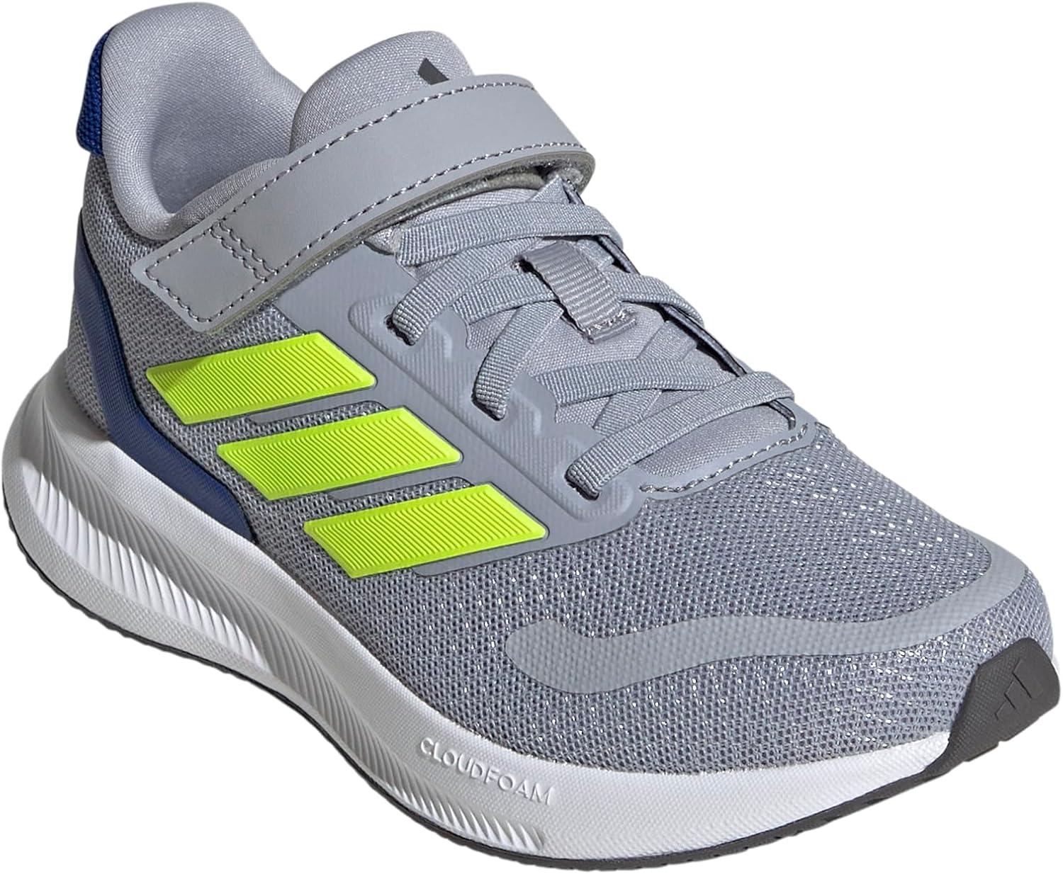 imageadidas Kids Run Falcon 5 Elastic Lace ampamp Strap ShoeHalo SilverLucid LemonTeam Royal Blue