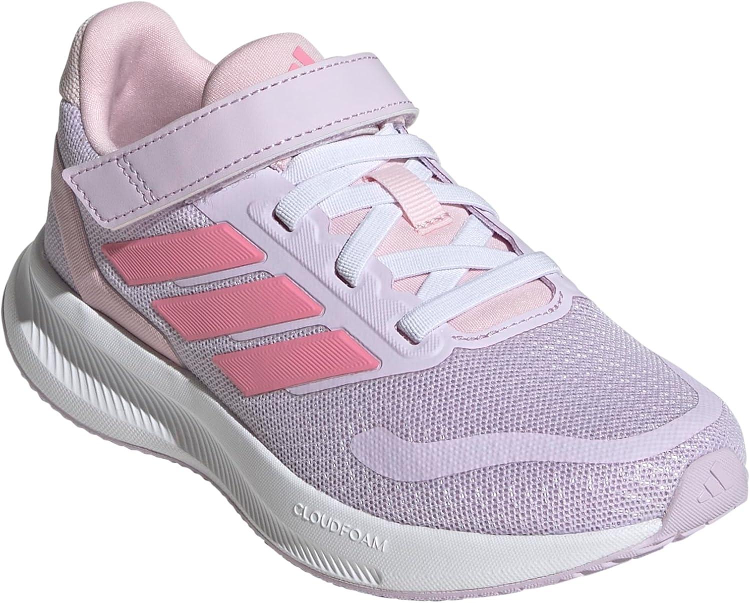 imageadidas Kids Run Falcon 5 Elastic Lace ampamp Strap ShoeIce LavenderWhiteClear Pink