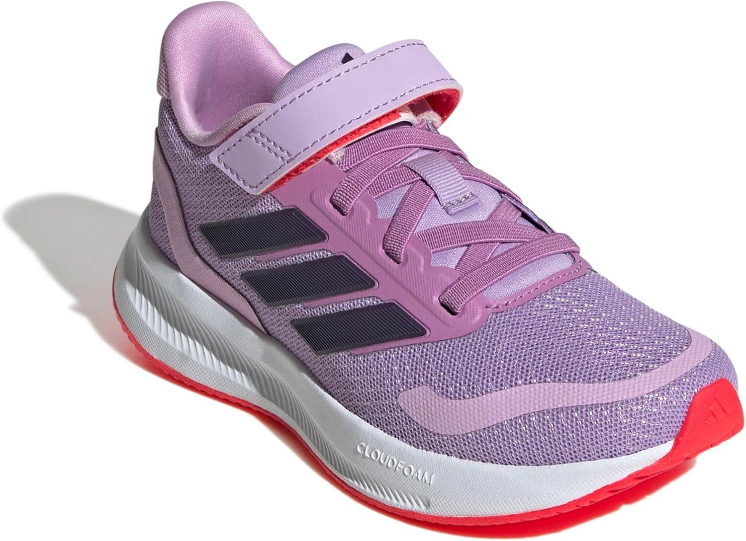 imageadidas Kids Run Falcon 5 Elastic Lace ampamp Strap ShoePowder PlumAurora PlumLucid Red