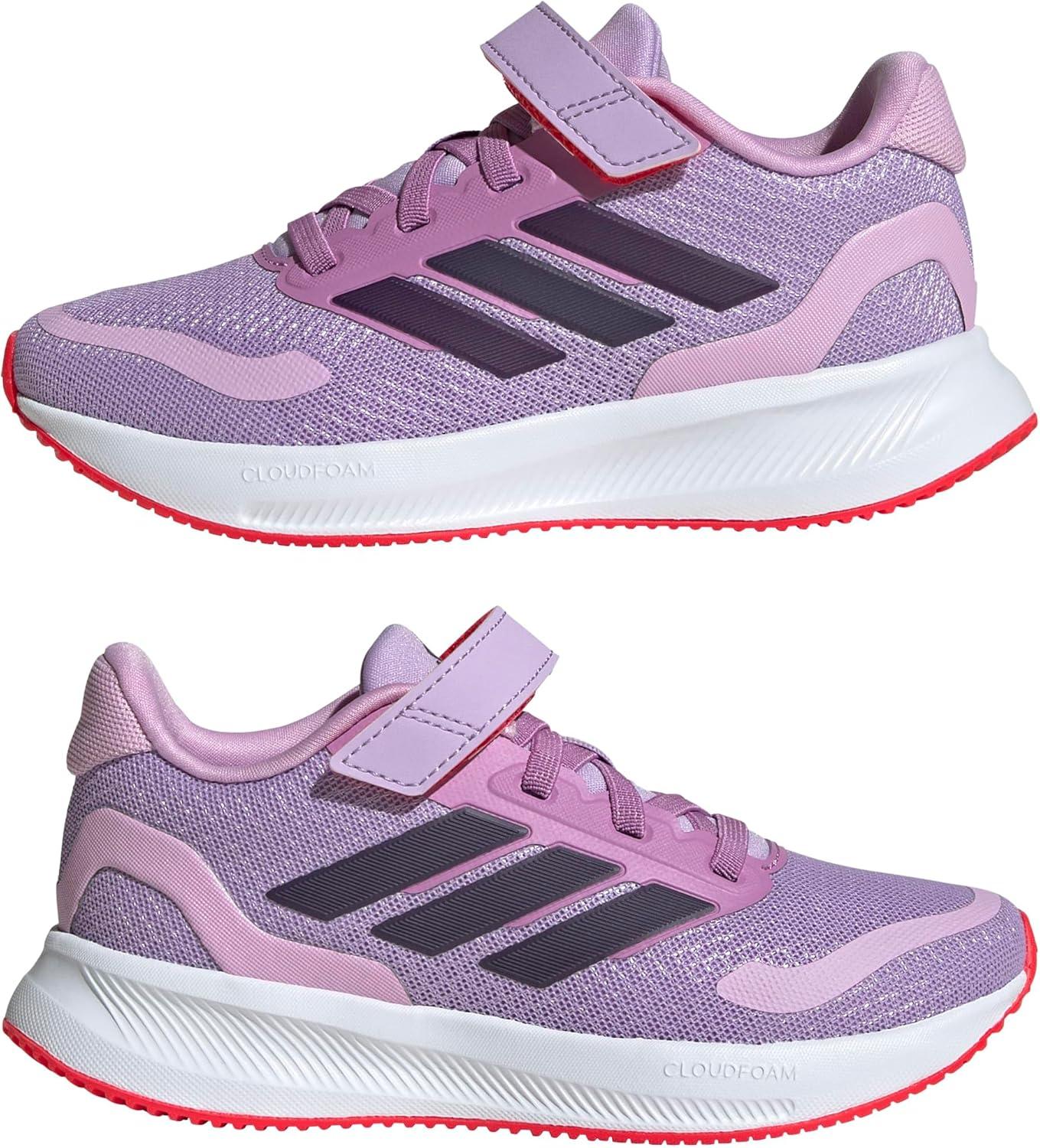 imageadidas Kids Run Falcon 5 Elastic Lace ampamp Strap ShoePowder PlumAurora PlumLucid Red