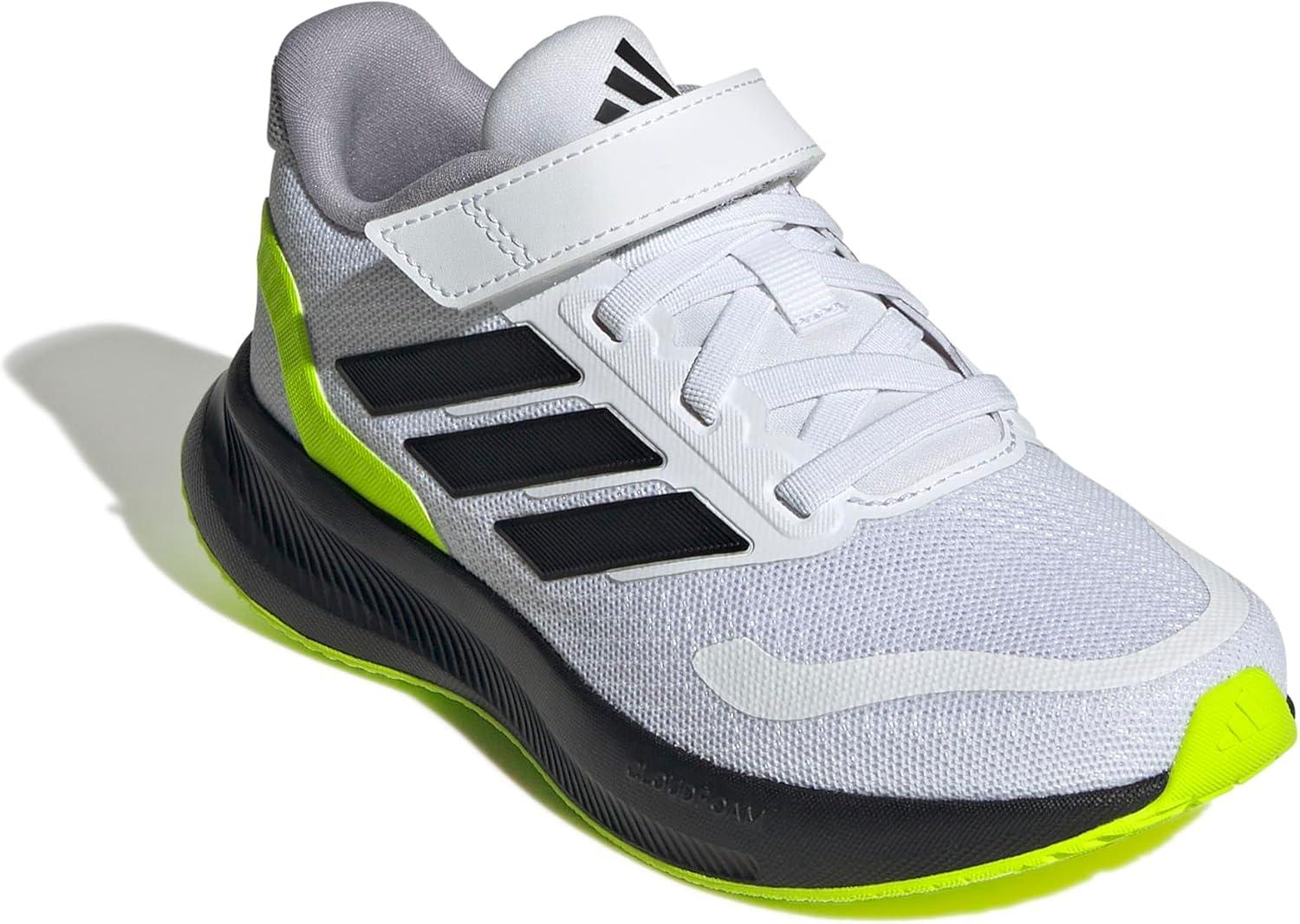 imageadidas Kids Run Falcon 5 Elastic Lace ampamp Strap ShoeWhiteBlackLucid Lemon