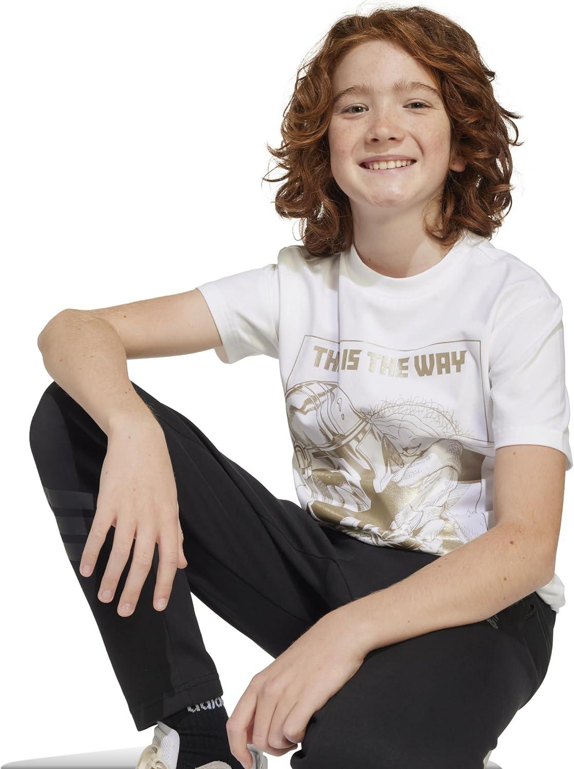 imageadidas Kids Star Wars Mandalorian Graphic TShirtWhiteCyber Metallic
