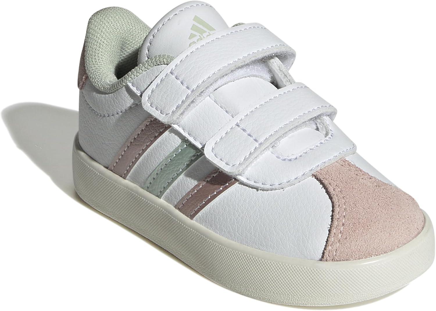 imageadidas Kids Vl Court 30 Skateboarding ShoesFtwr White Linen Green Met Sandy Pink Met