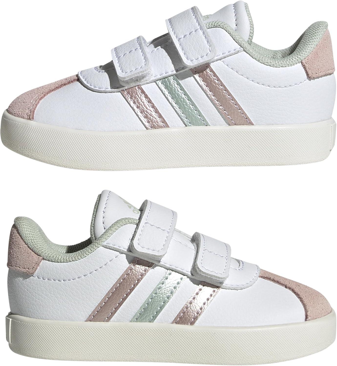 imageadidas Kids Vl Court 30 Skateboarding ShoesFtwr White Linen Green Met Sandy Pink Met
