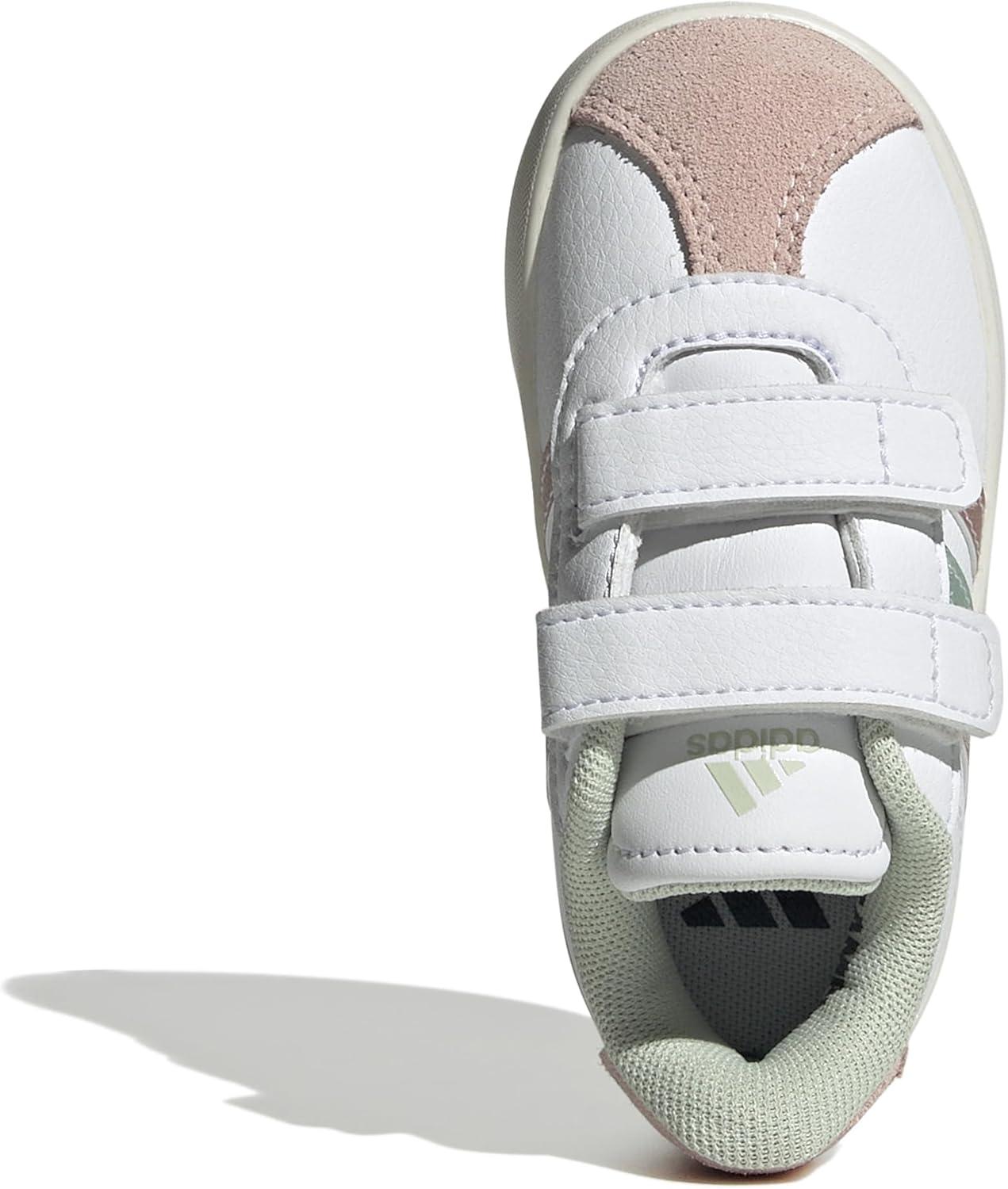 imageadidas Kids Vl Court 30 Skateboarding ShoesFtwr White Linen Green Met Sandy Pink Met