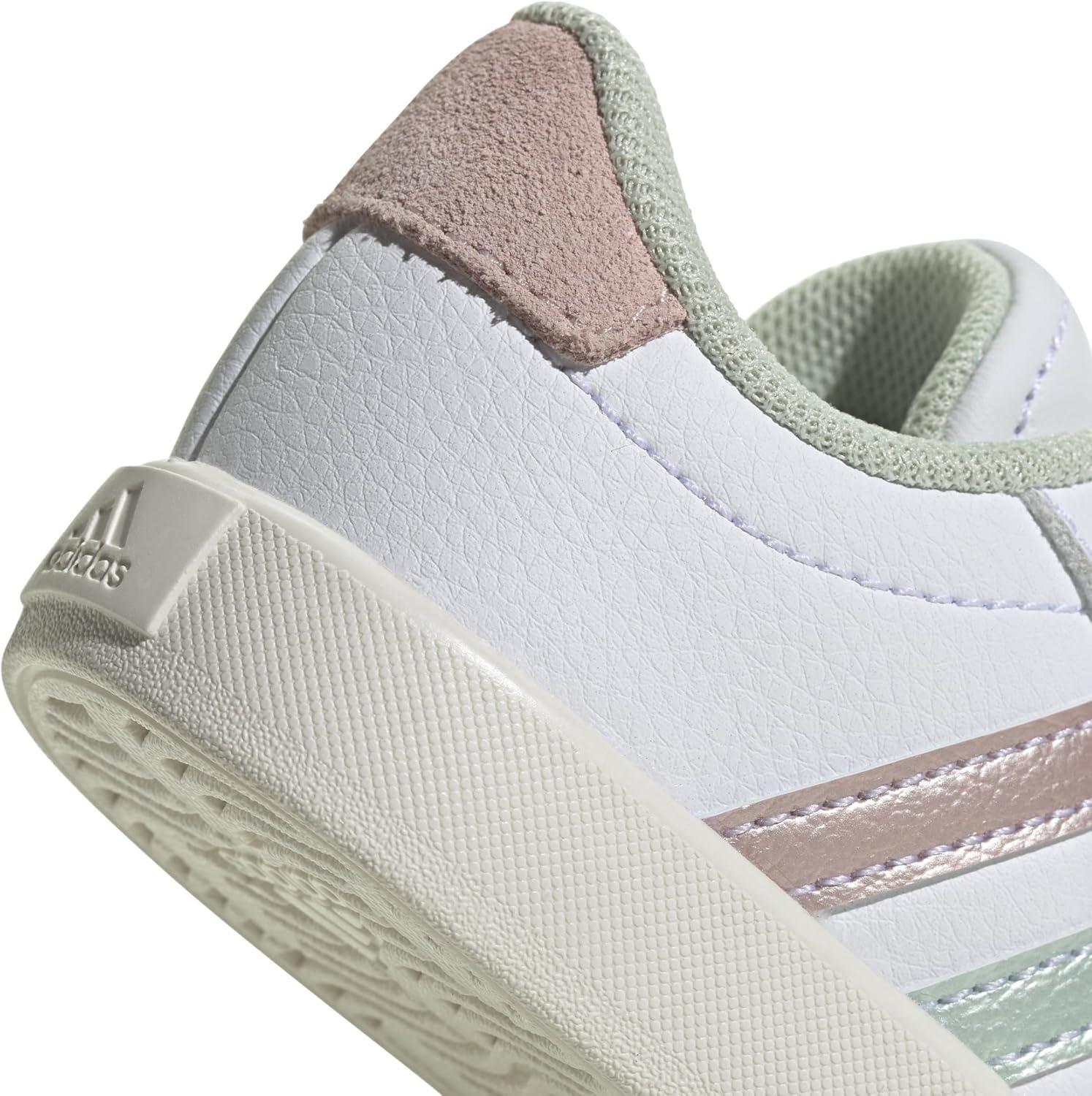 imageadidas Kids Vl Court 30 Skateboarding ShoesFtwr White Linen Green Met Sandy Pink Met