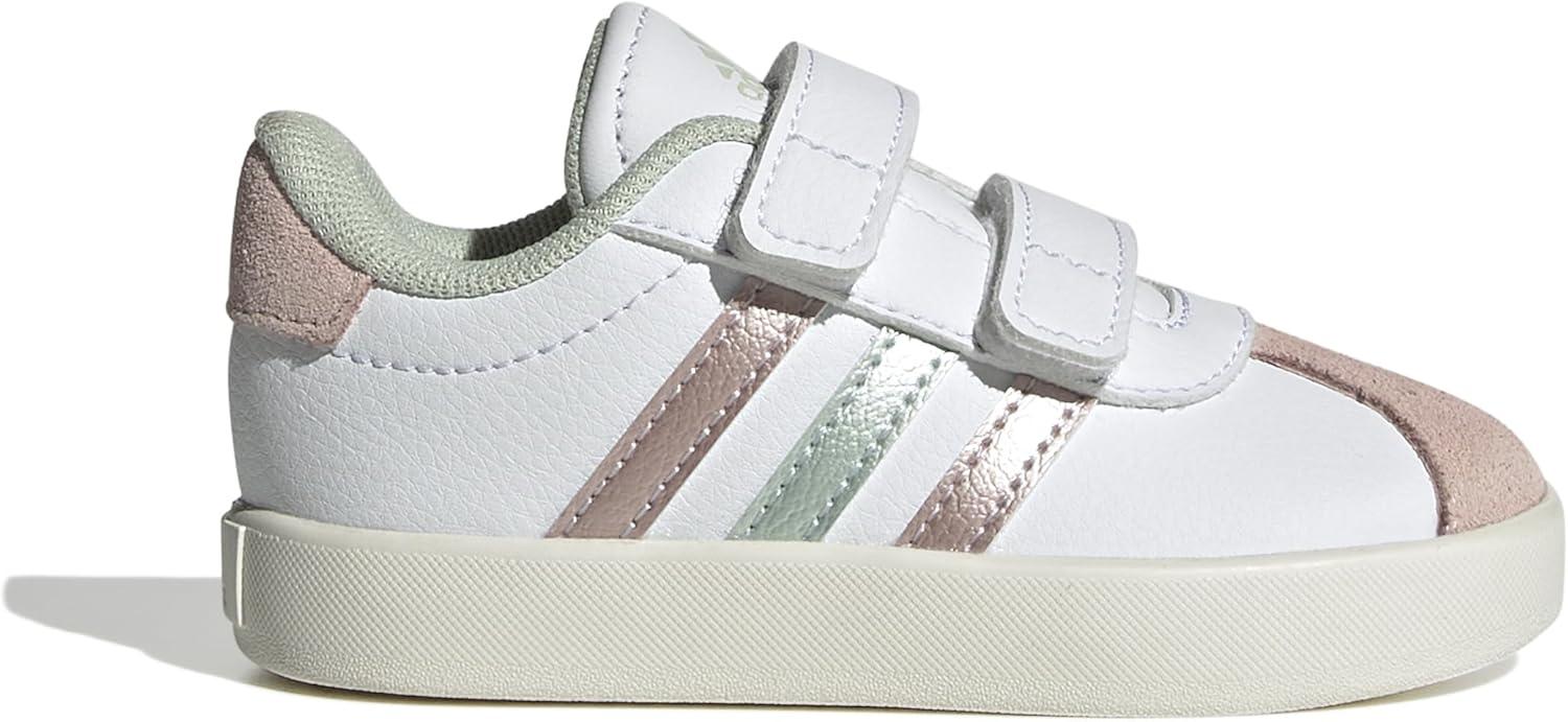 imageadidas Kids Vl Court 30 Skateboarding ShoesFtwr White Linen Green Met Sandy Pink Met