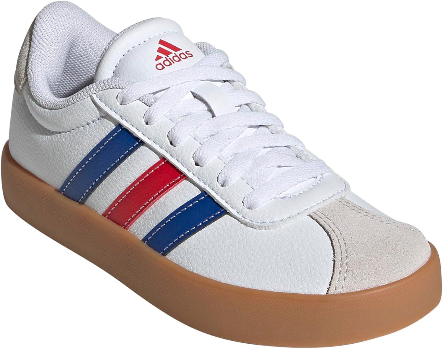 imageadidas Kids Vl Court 30 Skateboarding ShoesWhiteTeam Royal BlueBetter Scarlet