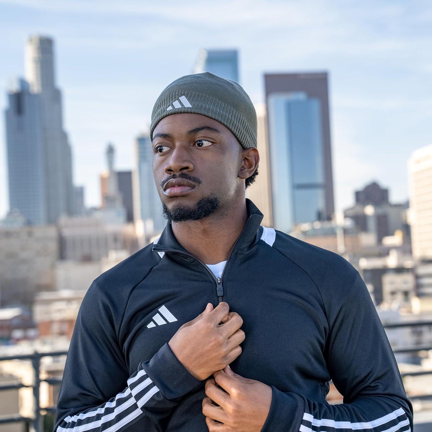 imageadidas Mens Creator Beanie Standard Fit Knit Winter Skull CapAurora Green IvyBlack30