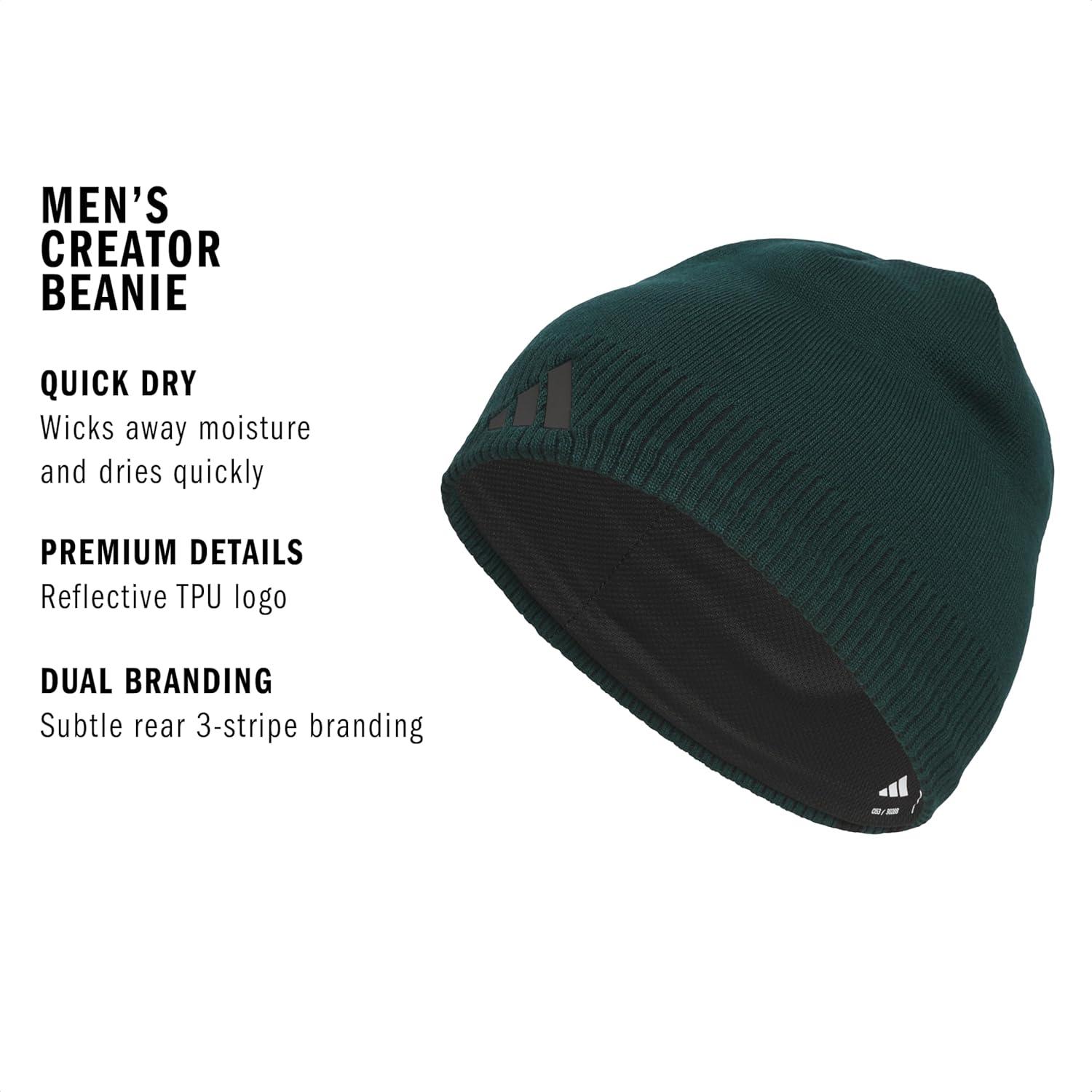 imageadidas Mens Creator Beanie Standard Fit Knit Winter Skull CapAurora Green IvyBlack30