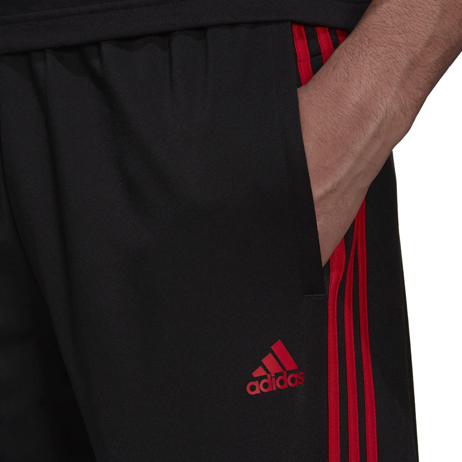 imageadidas Mens Essentials Warmup Open Hem 3stripes Tracksuit BottomsBlackScarlet