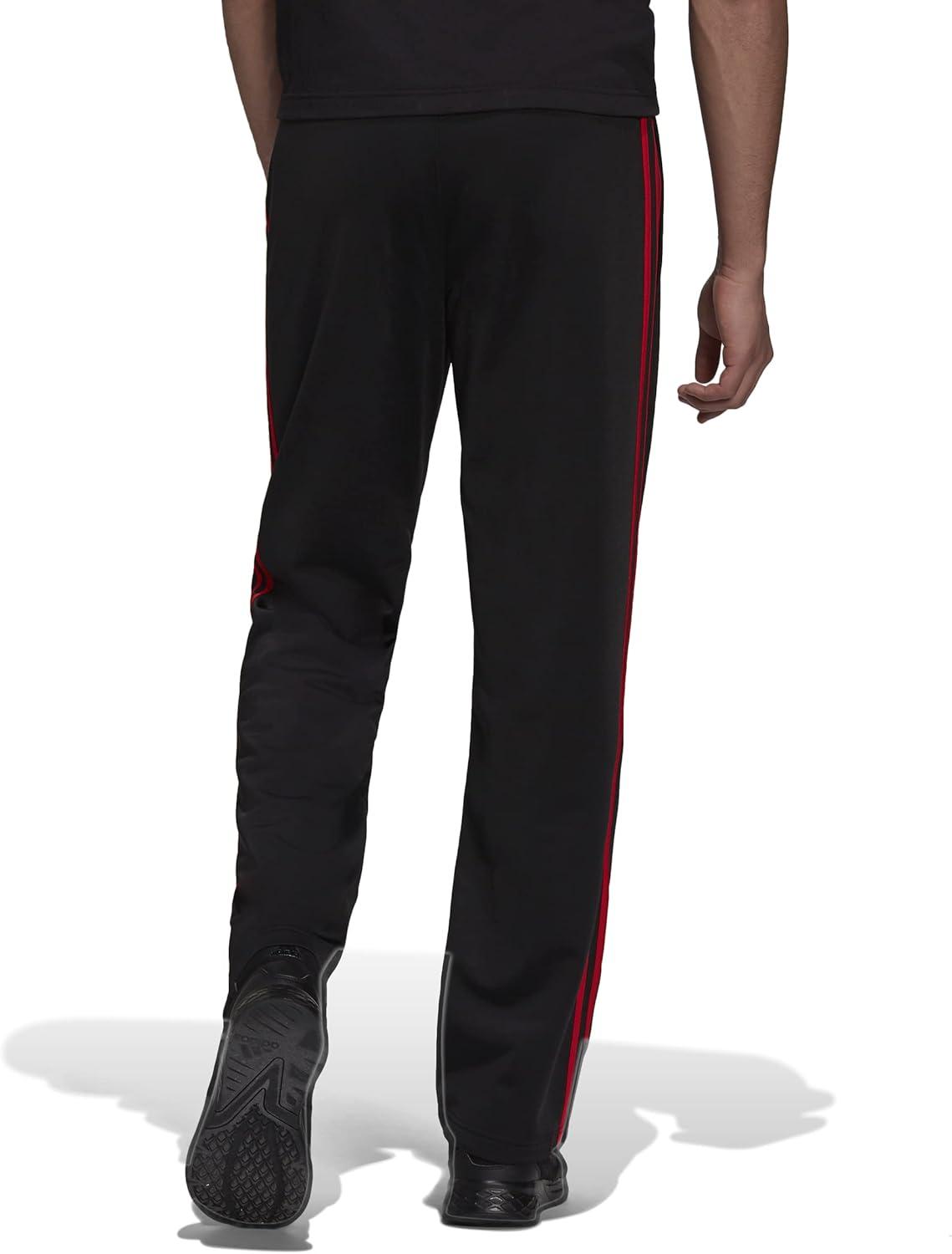 imageadidas Mens Essentials Warmup Open Hem 3stripes Tracksuit BottomsBlackScarlet