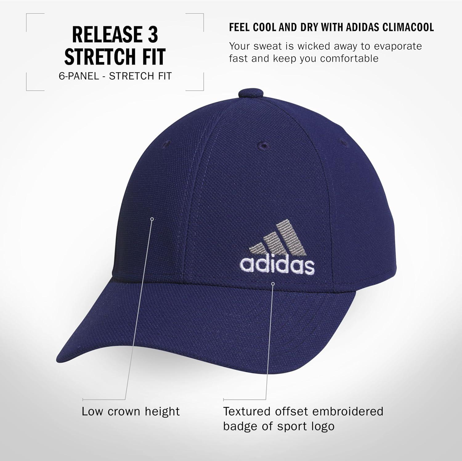 imageadidas Mens Release 3 Structured Stretch Fit CapDark BlueGreyWhite