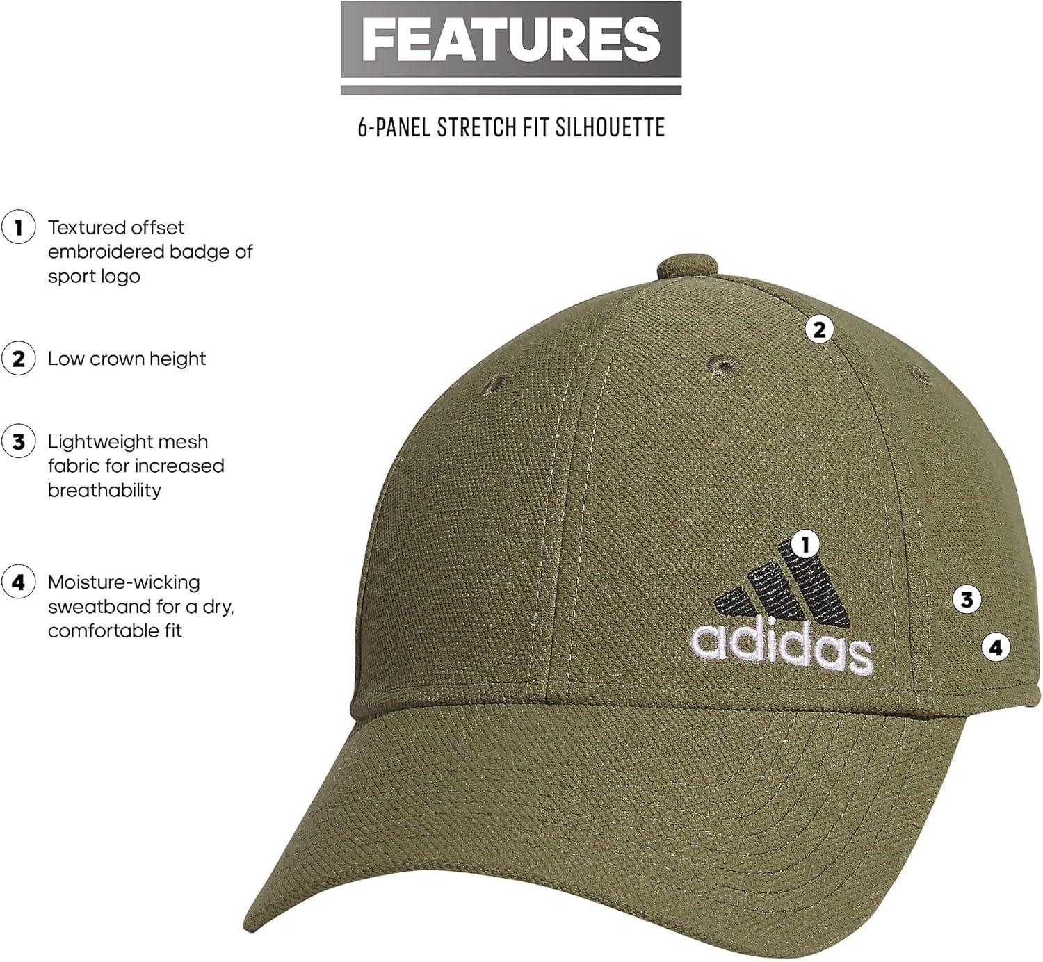 imageadidas Mens Release 3 Structured Stretch Fit CapOlive Strata GreenBlackWhite