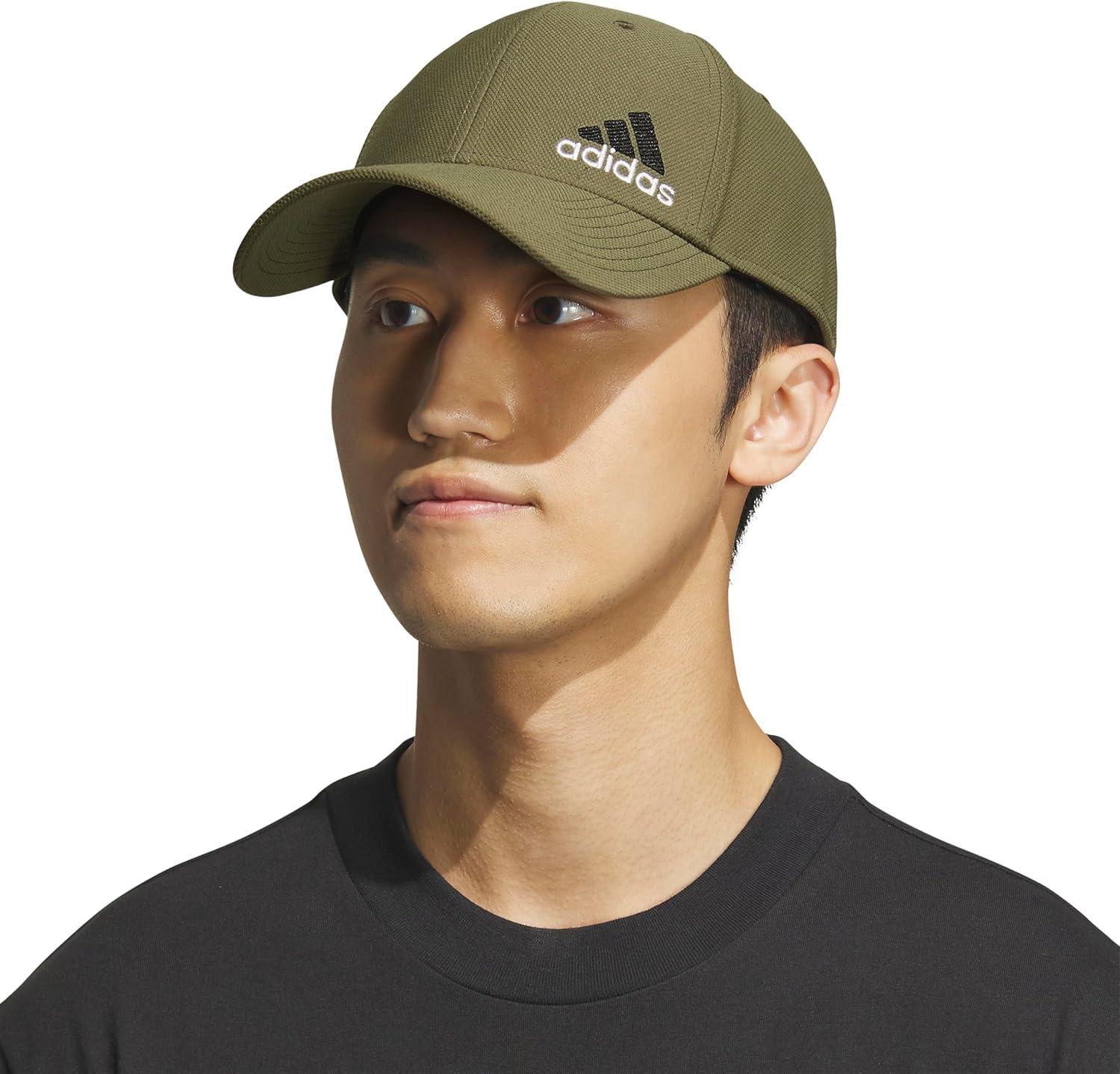 imageadidas Mens Release 3 Structured Stretch Fit CapOlive Strata GreenBlackWhite