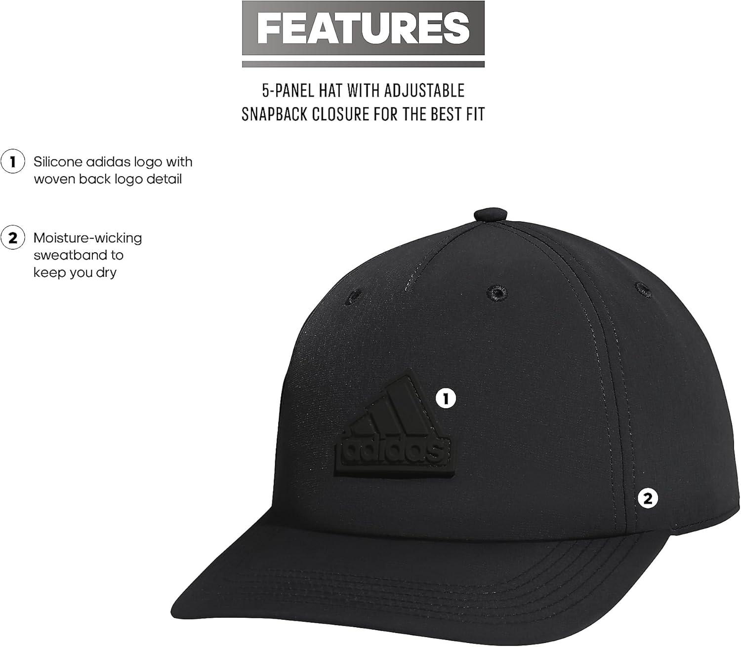imageadidas Mens Sport 5Panel High Crown Structured Snapback Adjustable Fit CapBlackGrey