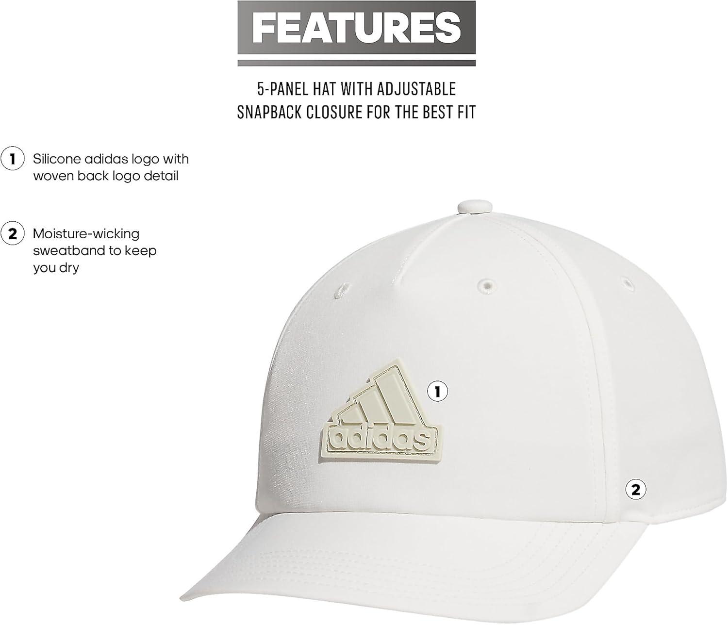 imageadidas Mens Sport 5Panel High Crown Structured Snapback Adjustable Fit CapOff WhitePutty GreyGrey