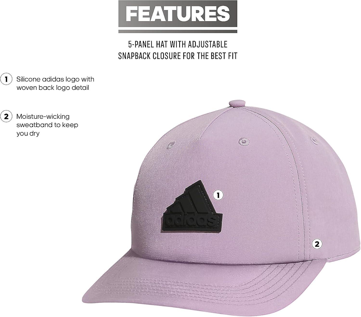 imageadidas Mens Sport 5Panel High Crown Structured Snapback Adjustable Fit CapPreloved Fig PurpleBlackGrey