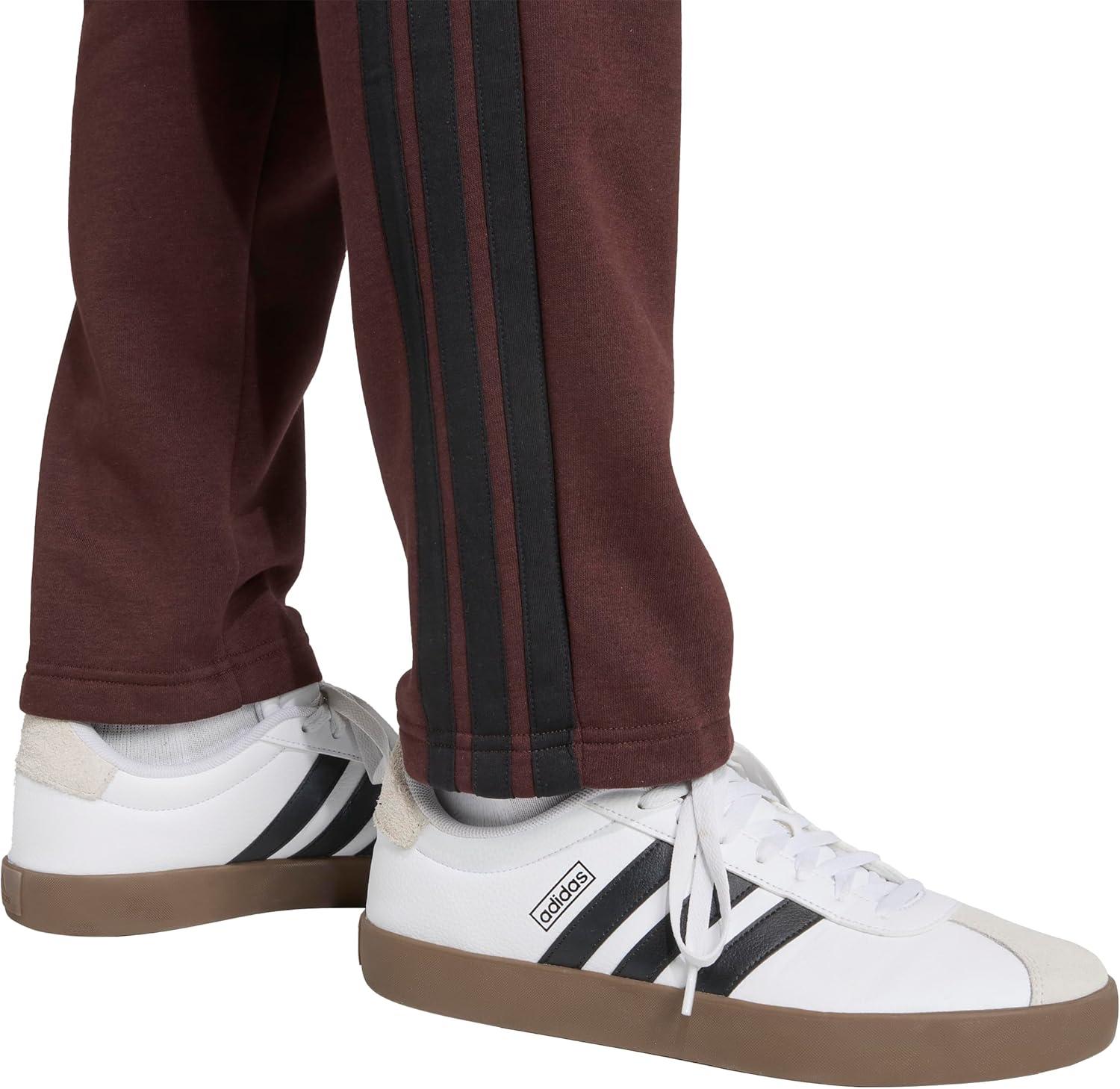 imageadidas Originals Mens Essentials 3Stripes Fleece Open Hem PantsShadow BrownBlack