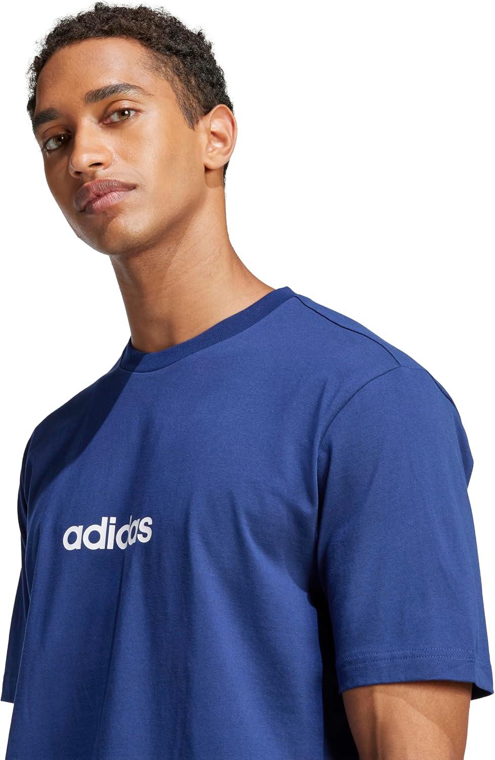 imageadidas Originals Mens Essentials Linear Single Jersey TShirtDark BlueWhite
