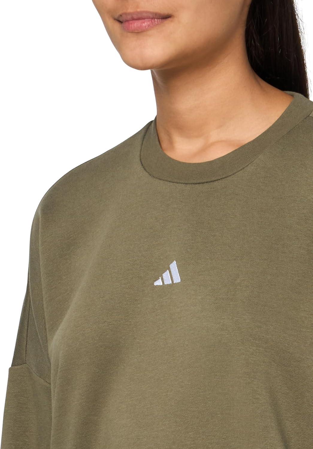 imageadidas Originals Womens Essentials Small Logo Feel Cozy SweatshirtOlive StrataWhite