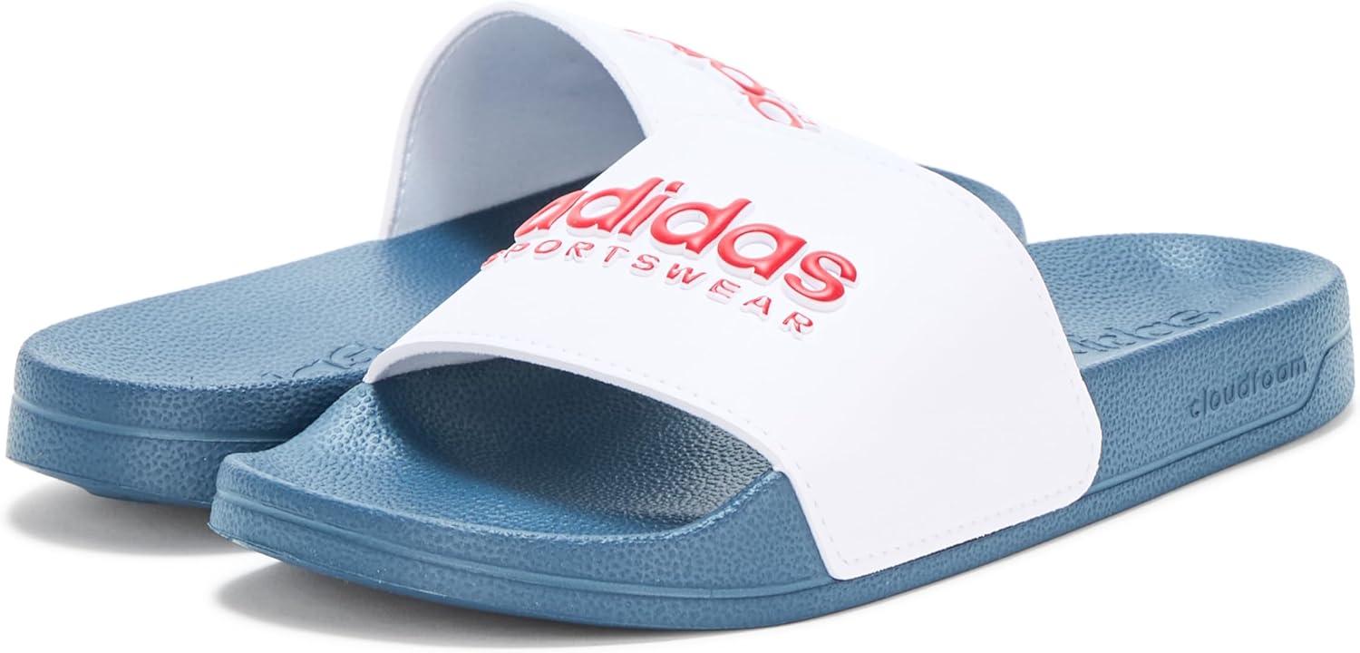 imageadidas Unisex Adult Adilette Shower Slip On SlidesWhiteBetter ScarletTeam Navy Blue