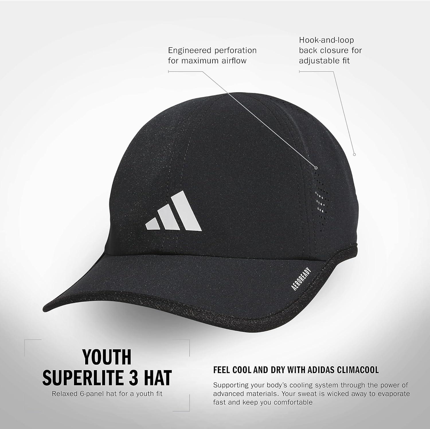 imageadidas UnisexAdult Superlite Hat Lightweight Athletic Cap for Boys ampamp GirlsBlackWhite