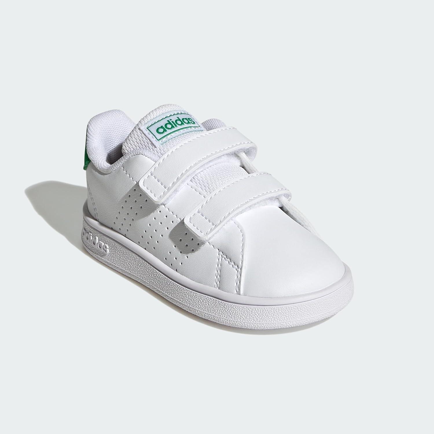imageadidas UnisexChild Advantage Tennis ShoeFtwr WhiteGreenCore Black Cross Strap