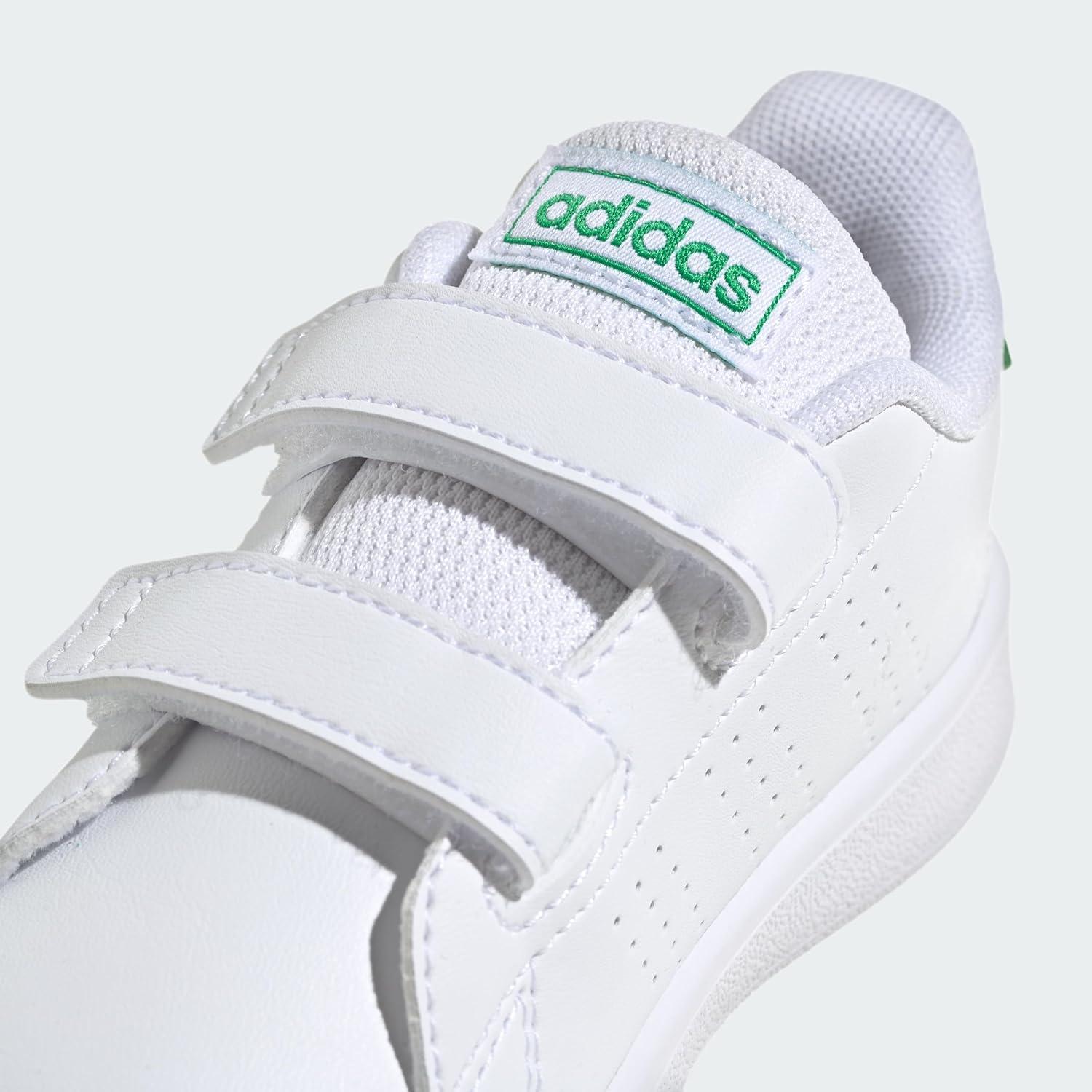 imageadidas UnisexChild Advantage Tennis ShoeFtwr WhiteGreenCore Black Cross Strap