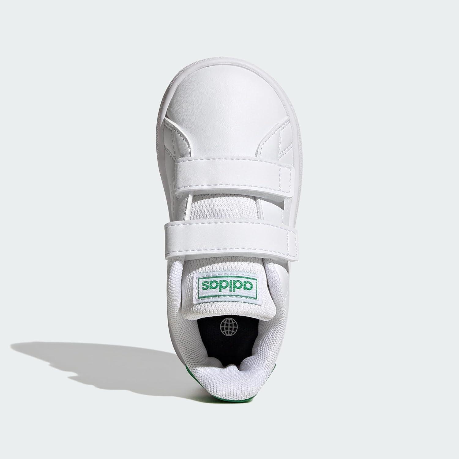 imageadidas UnisexChild Advantage Tennis ShoeFtwr WhiteGreenCore Black Cross Strap